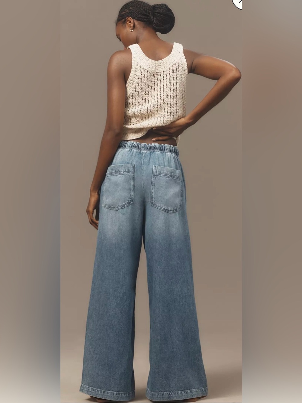 Pilcro Light Blue Wide-Leg Drawstring Jeans with Washed Finish - Picture 2 of 10